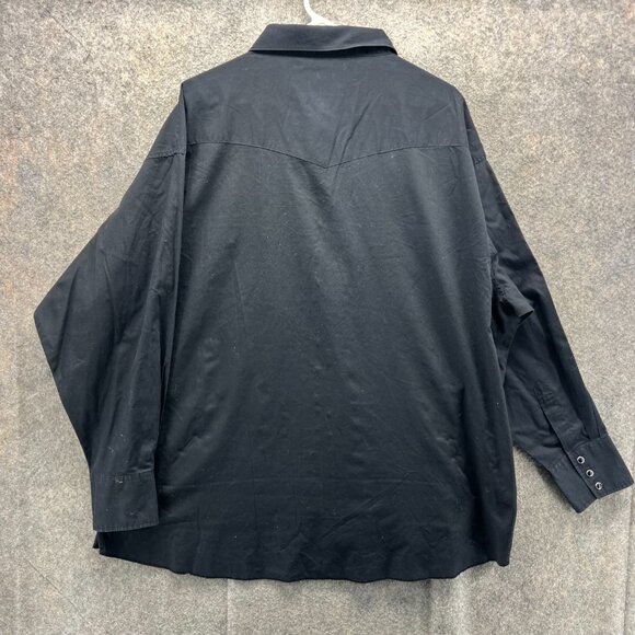 Vintage Wrangler Western Shirt Mens 19-35 Black Pearl Snap X-Long Tails 90s - Picture 2 of 10